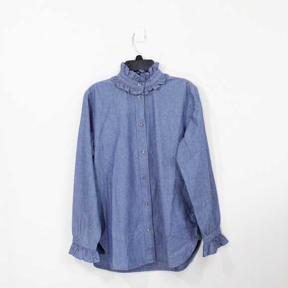 J Crew Chambray Shirt New Women Button Front sz 00 Long Sleeves - Picture 1 of 8